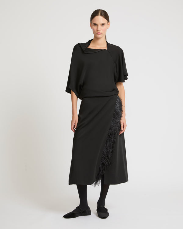 Asymmetric top in matte satin fabric - black - Yves Salomon