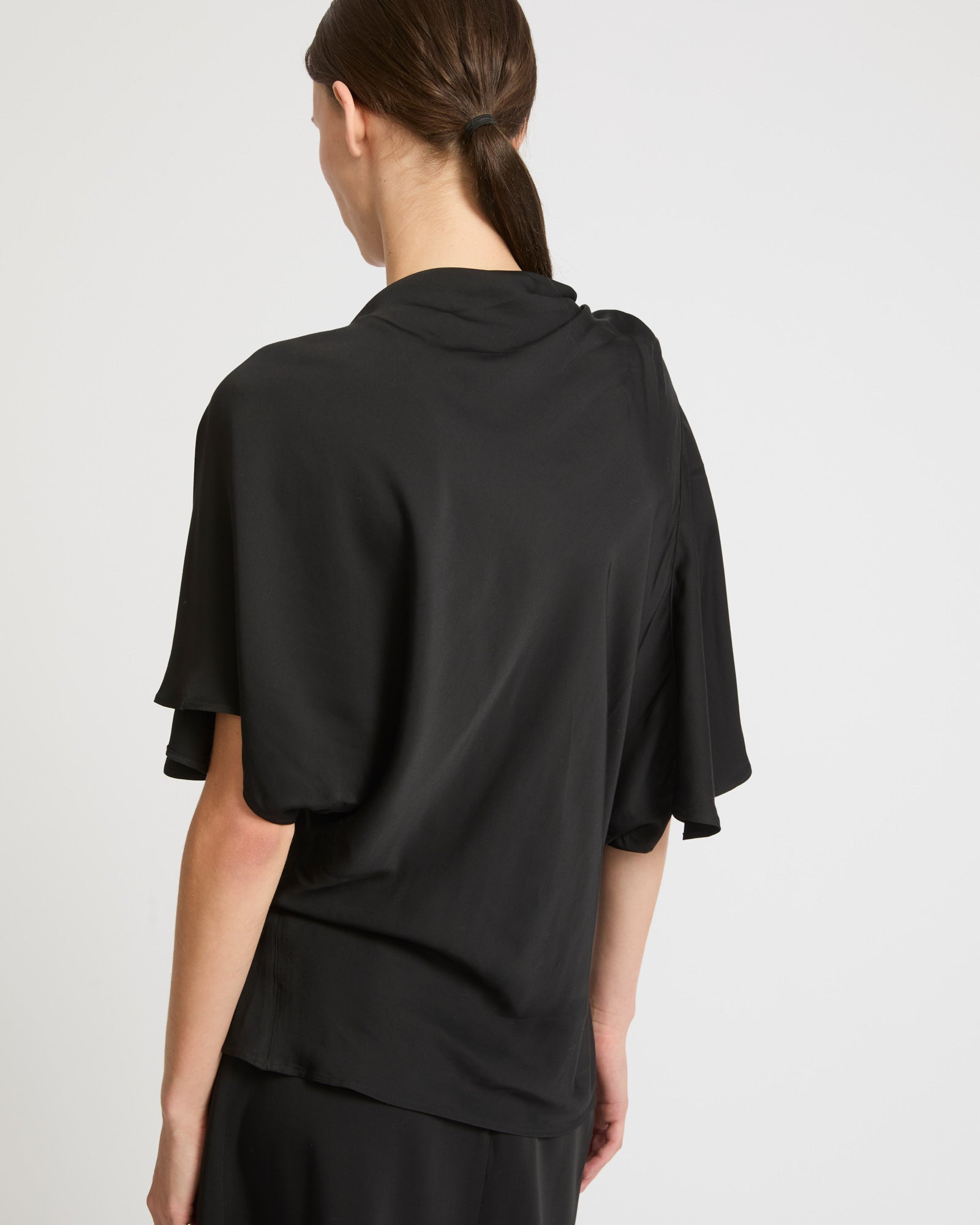 Asymmetric top in matte satin fabric-Yves salomon-Winter sale & boxing day
