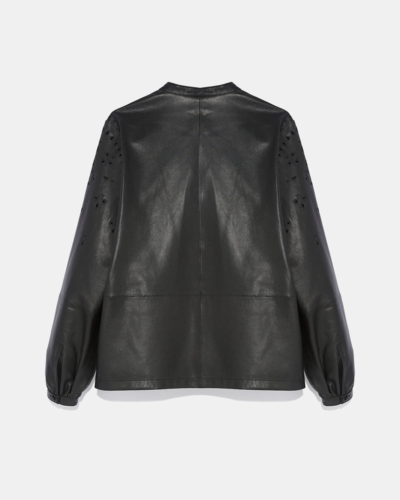 Leather shirt with embroidery - black - Yves Salomon