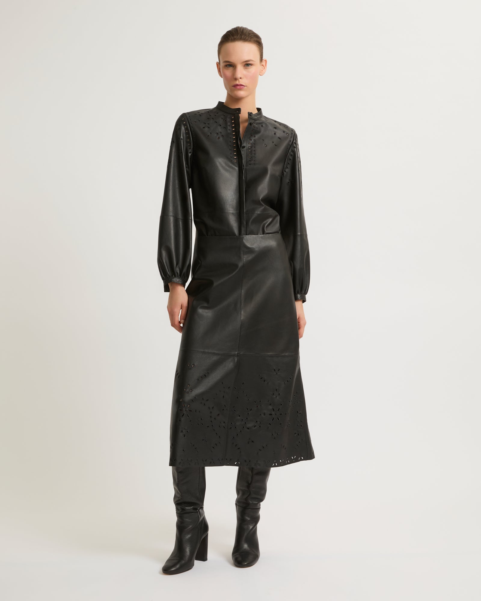 Leather shirt with embroidery-Yves salomon-Winter sale & boxing day