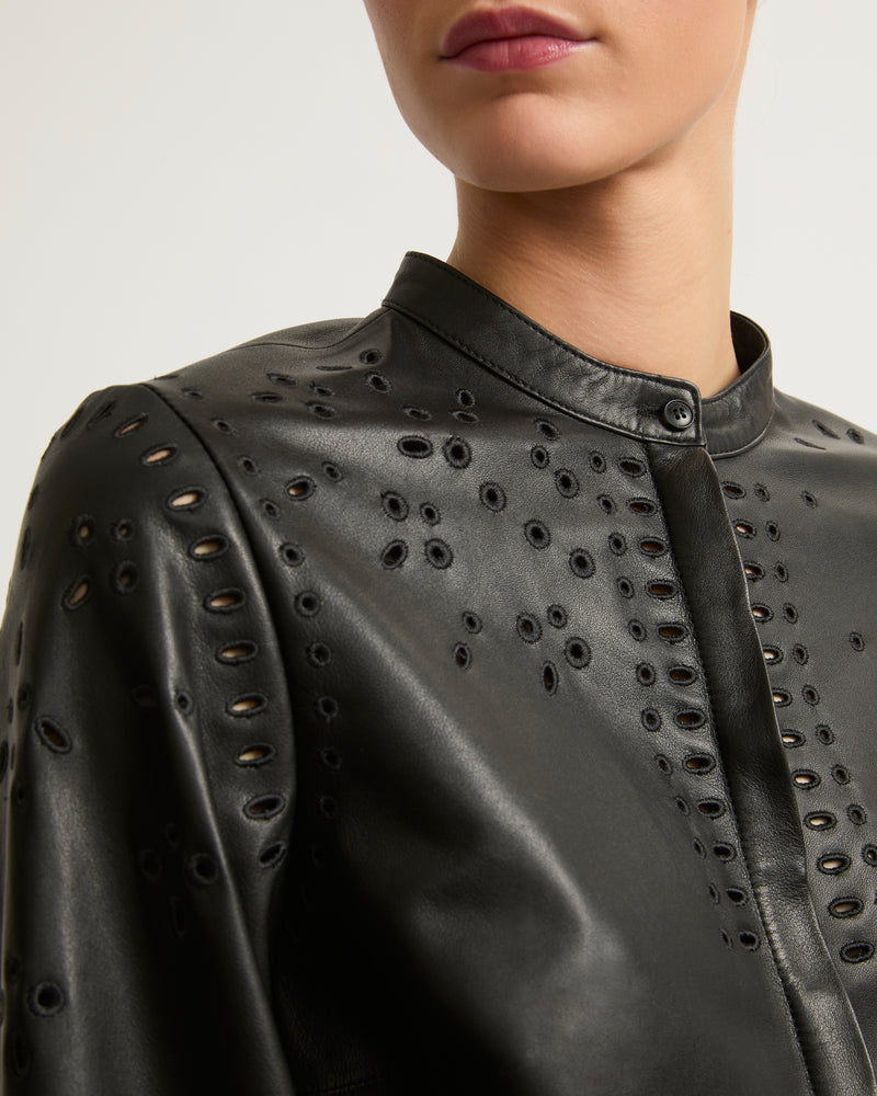 Leather shirt with embroidery - black - Yves Salomon