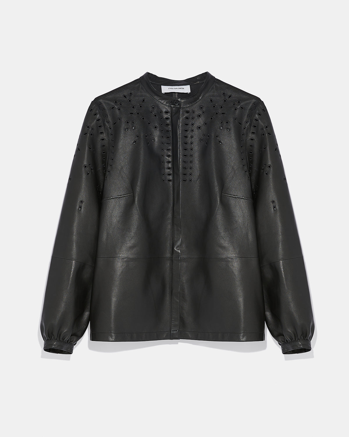 Leather shirt with embroidery - black - Yves Salomon – Yves