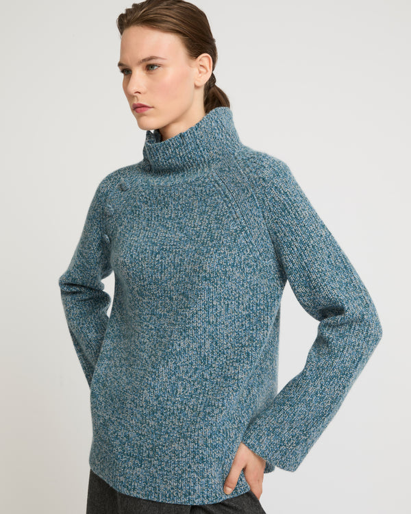 Cashmere funnel neck jumper - blue - Yves Salomon