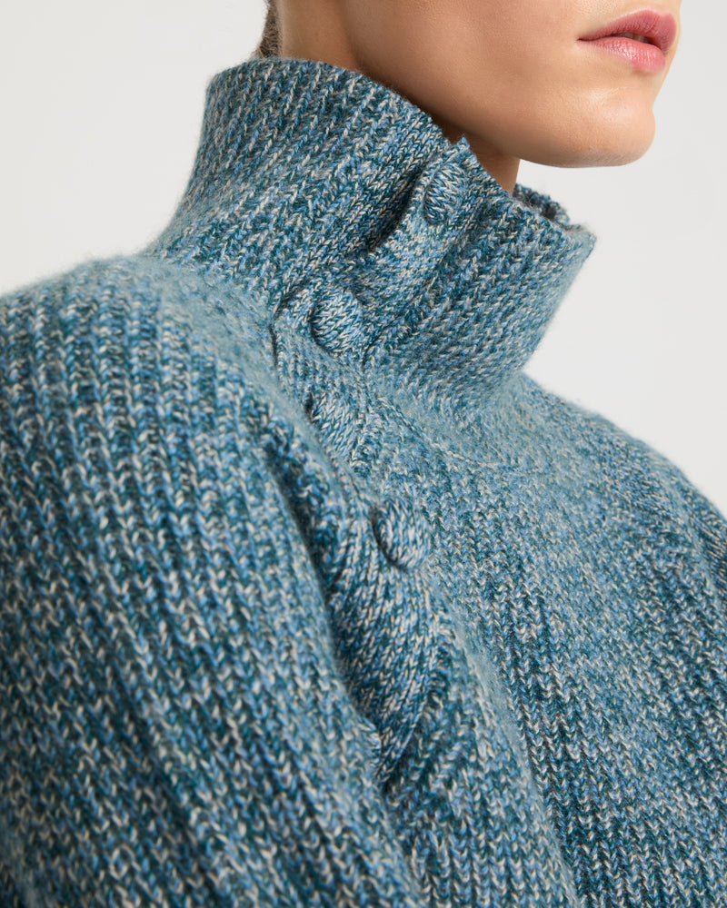 Cashmere funnel neck jumper - blue - Yves Salomon