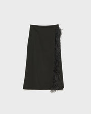 Skirt in viscose satin and feathers