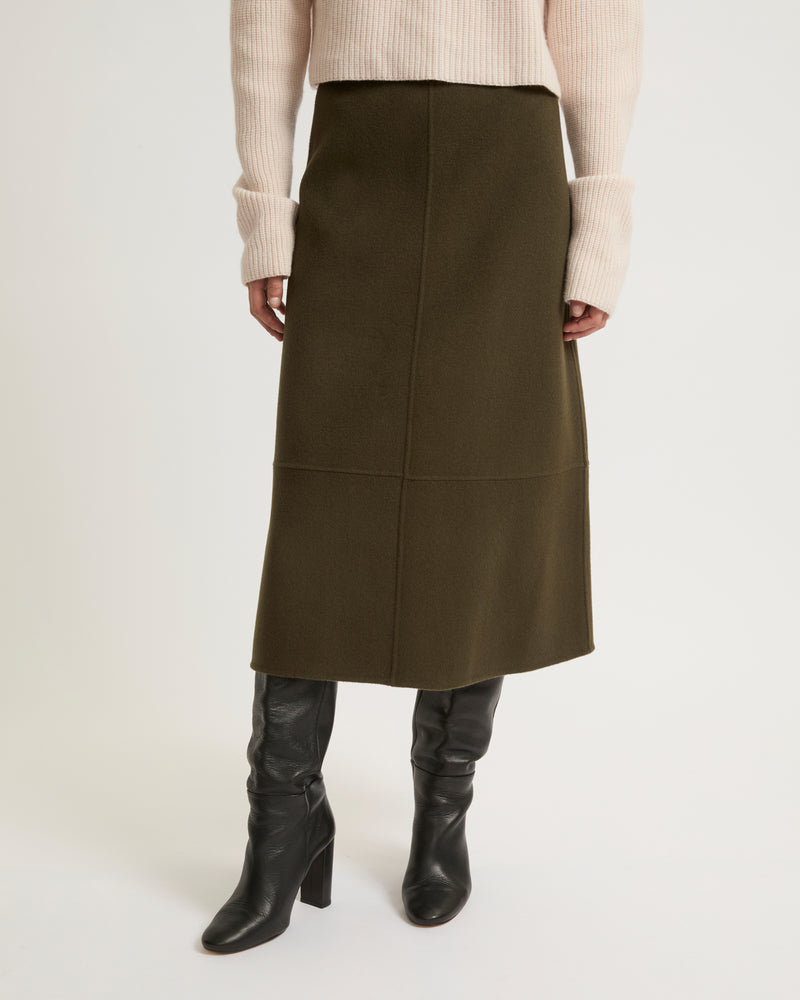 Double-sided cashmere blend skirt - khaki - Yves Salomon