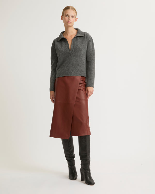 Lamb leather panel skirt - burgundy - Yves Salomon