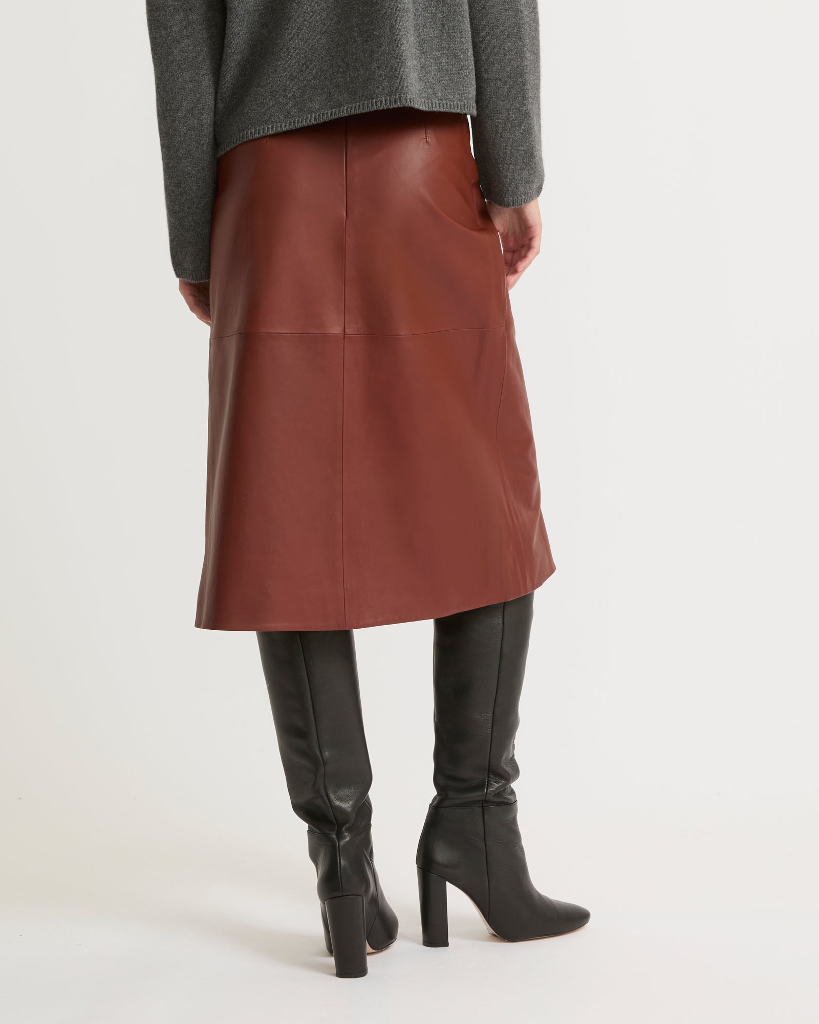 Lamb leather panel skirt - burgundy - Winter sale – Yves Salomon US