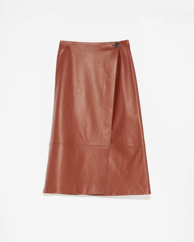 Lamb leather panel skirt - burgundy - Yves Salomon