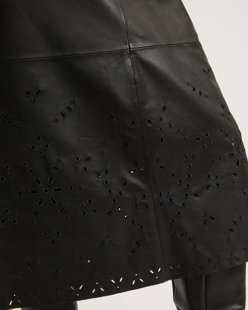 Long leather skirt with embroidery - black - Yves Salomon