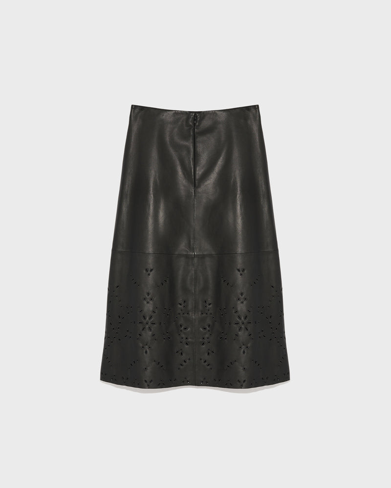 Long leather skirt with embroidery - black - Yves Salomon