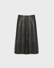 Long leather skirt with embroidery