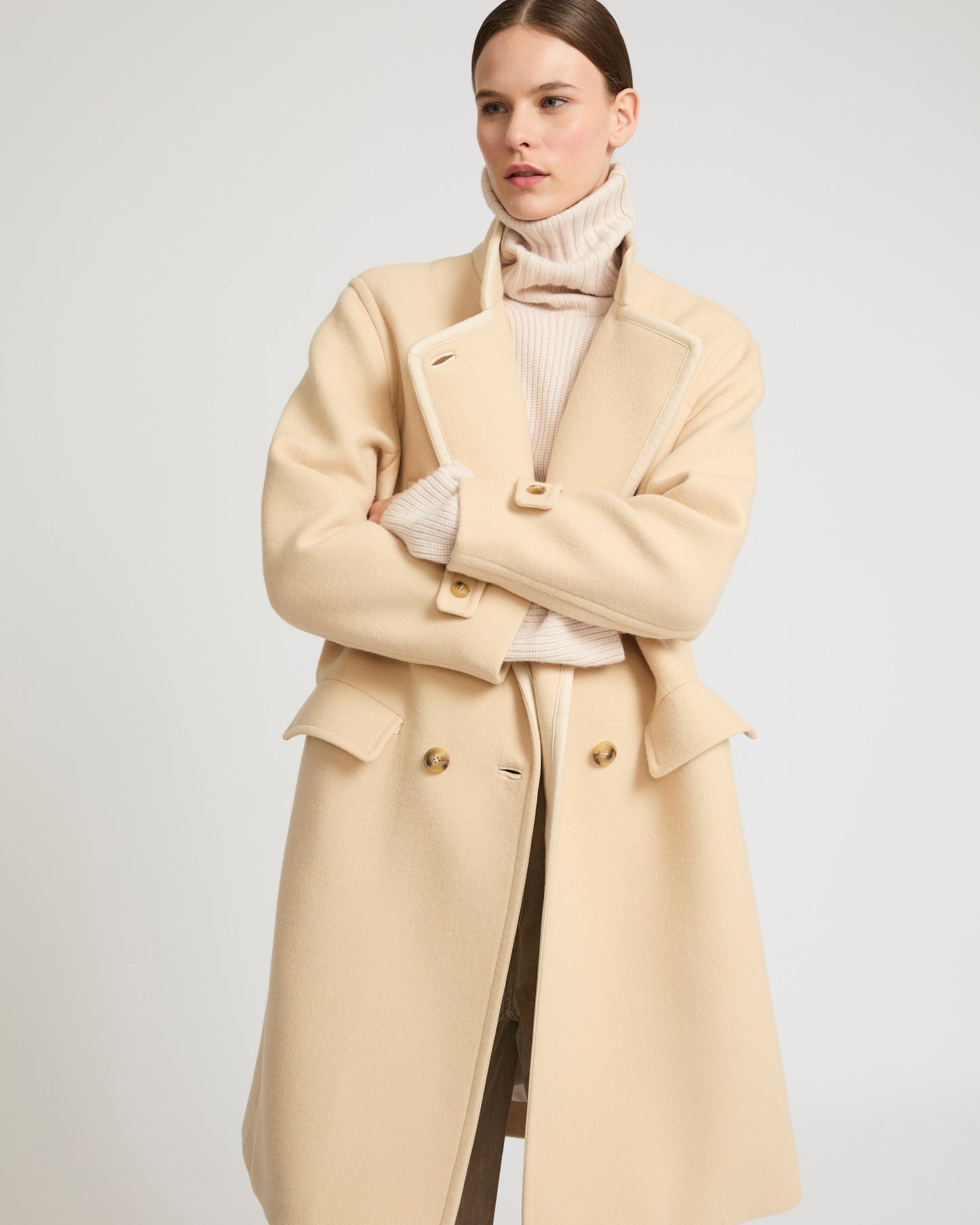 Pea Coat Warm Overcoat Women's Long Woollen Pea Coat White