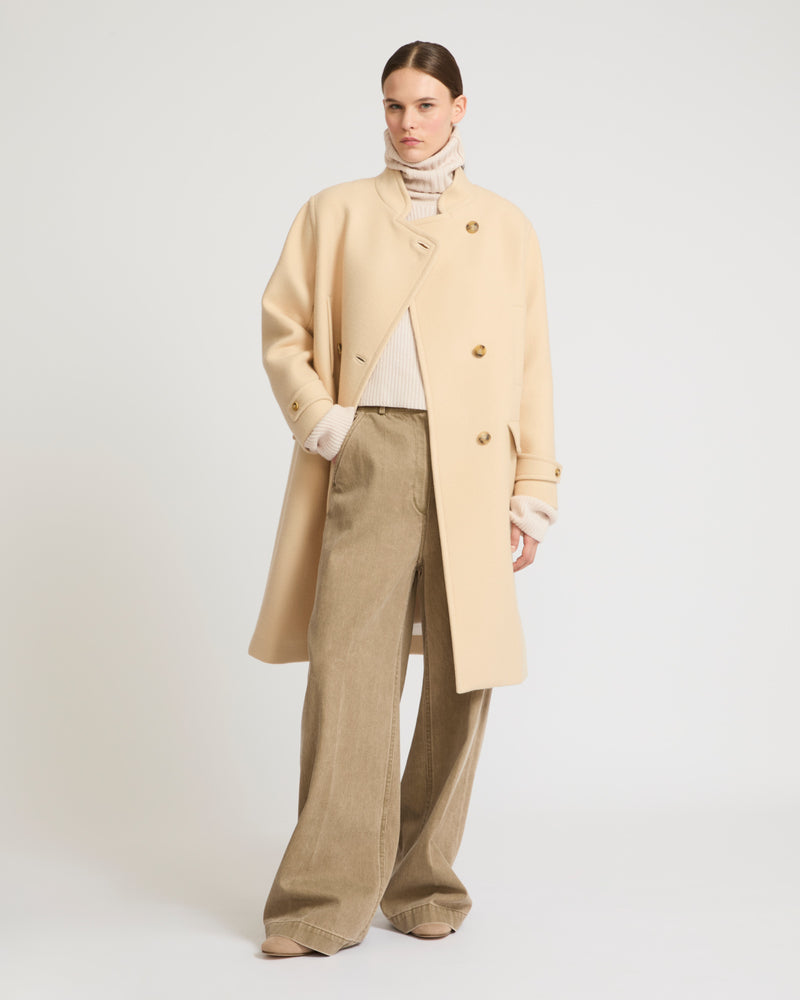 Long woollen pea coat - white - Yves Salomon