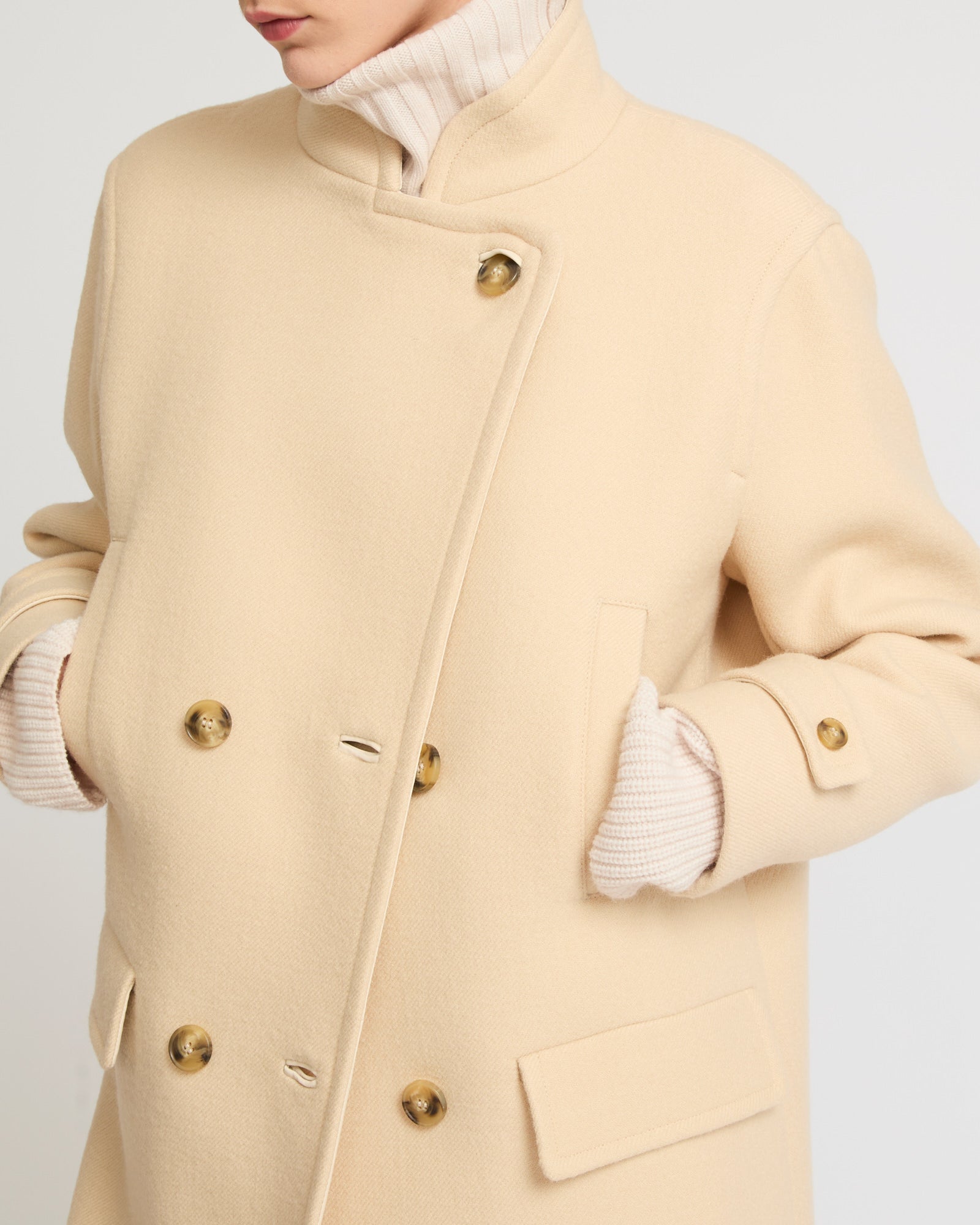 ★MARDI MERCREDI★WOOL OVERSIZED PEACOAT_IVORY★ Long woollen pea coat - white - Yves Salomon – Yves Salomon US