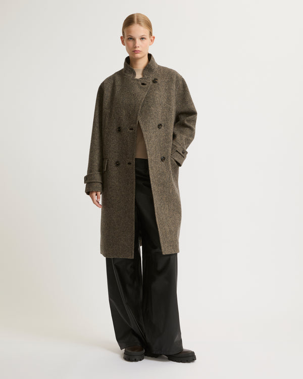 Long woollen pea coat - grey - Yves Salomon