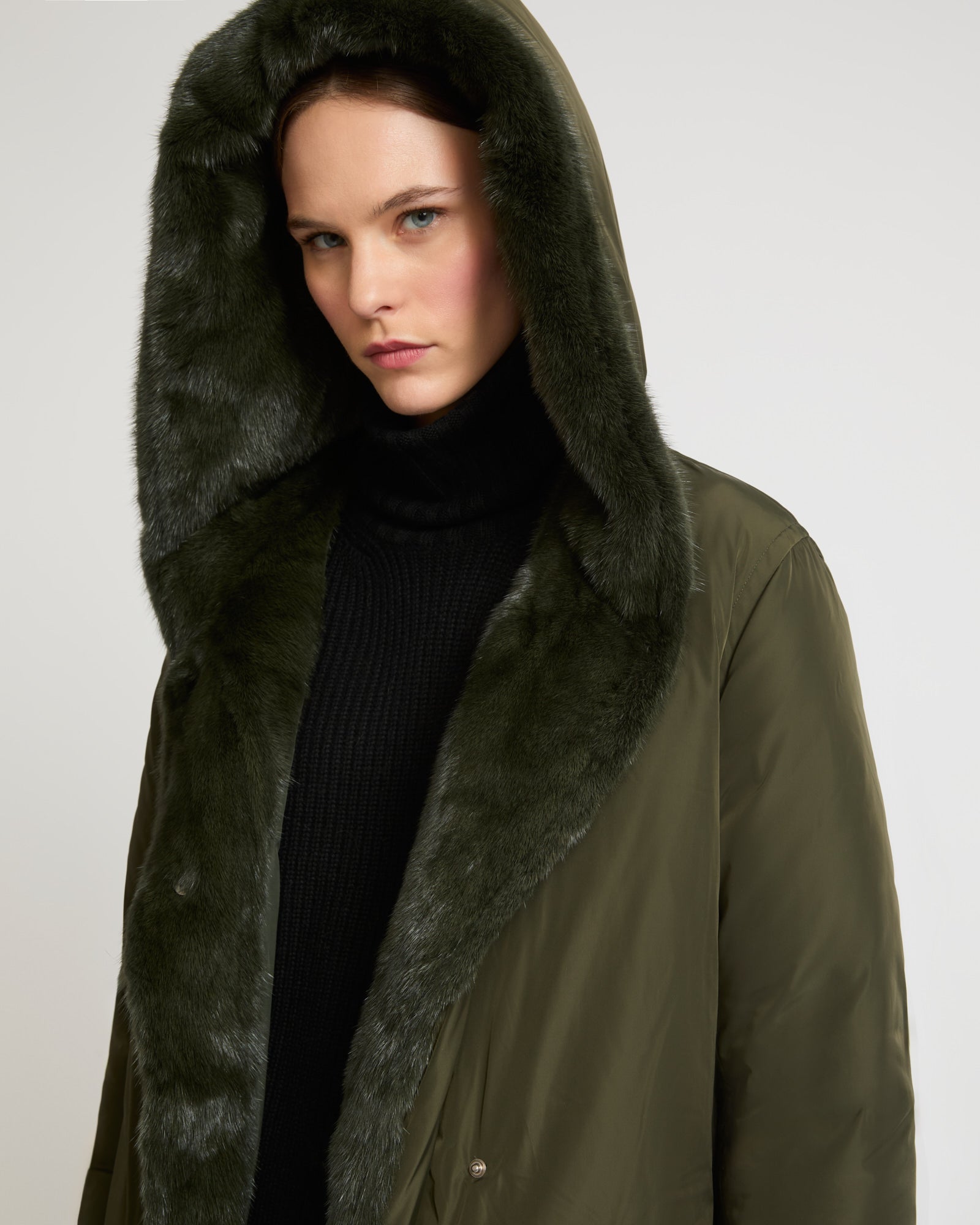 Long down jacket in technical fabric and mink fur-Yves salomon-Winter sale & boxing day
