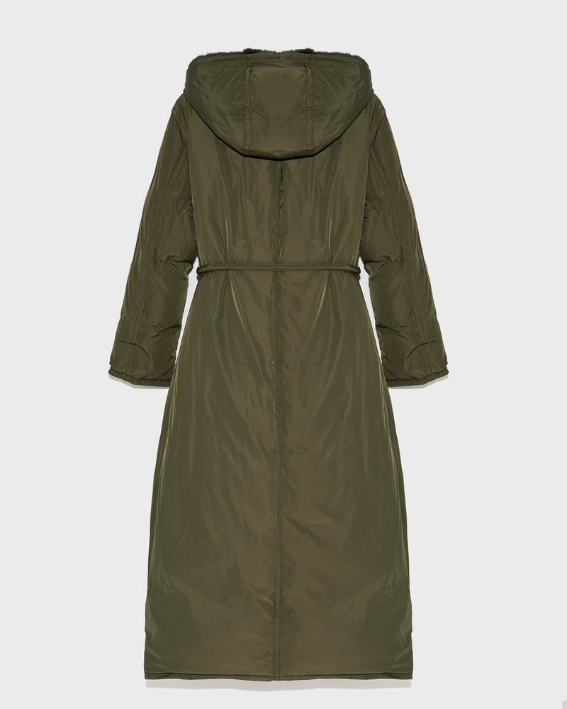 Long down coat in technical fabric and mink fur - khaki - Yves Salomon