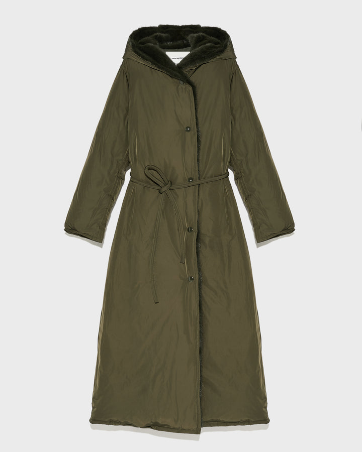 Black Friday - Yves Salomon - Long down jacket in technical fabric and mink fur - khaki - front view