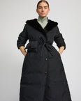 Long down jacket in technical fabric and mink fur