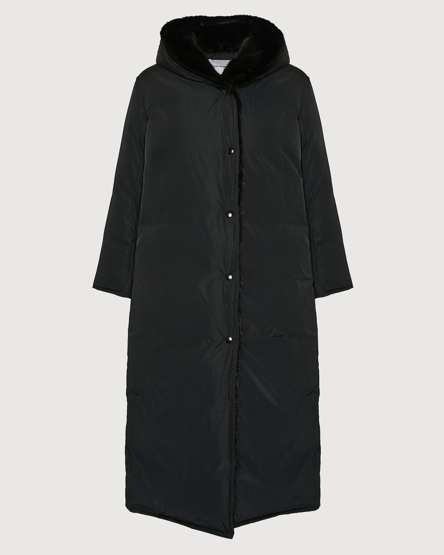 Long down jacket in technical fabric and mink fur
