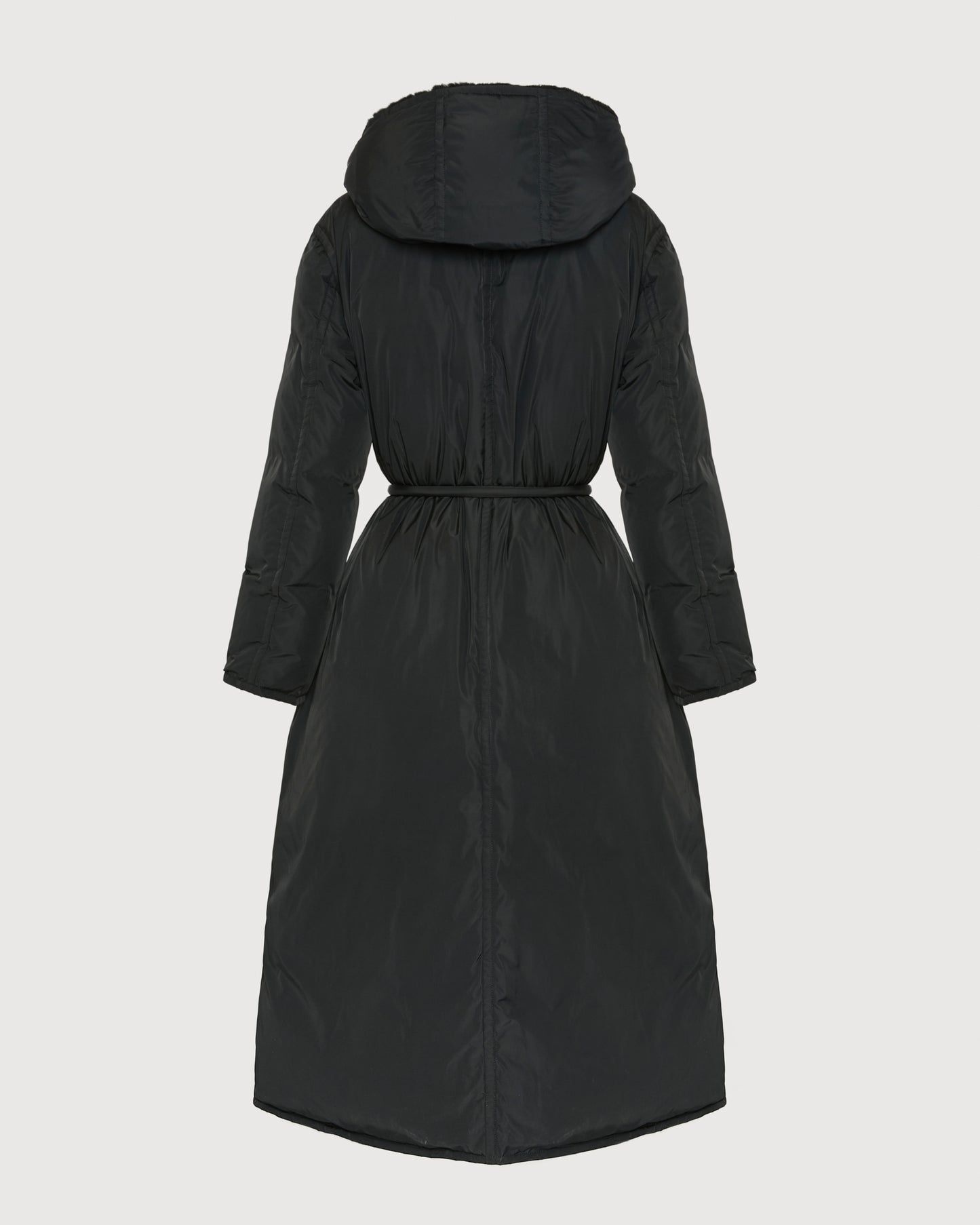 Long down jacket in technical fabric and mink fur