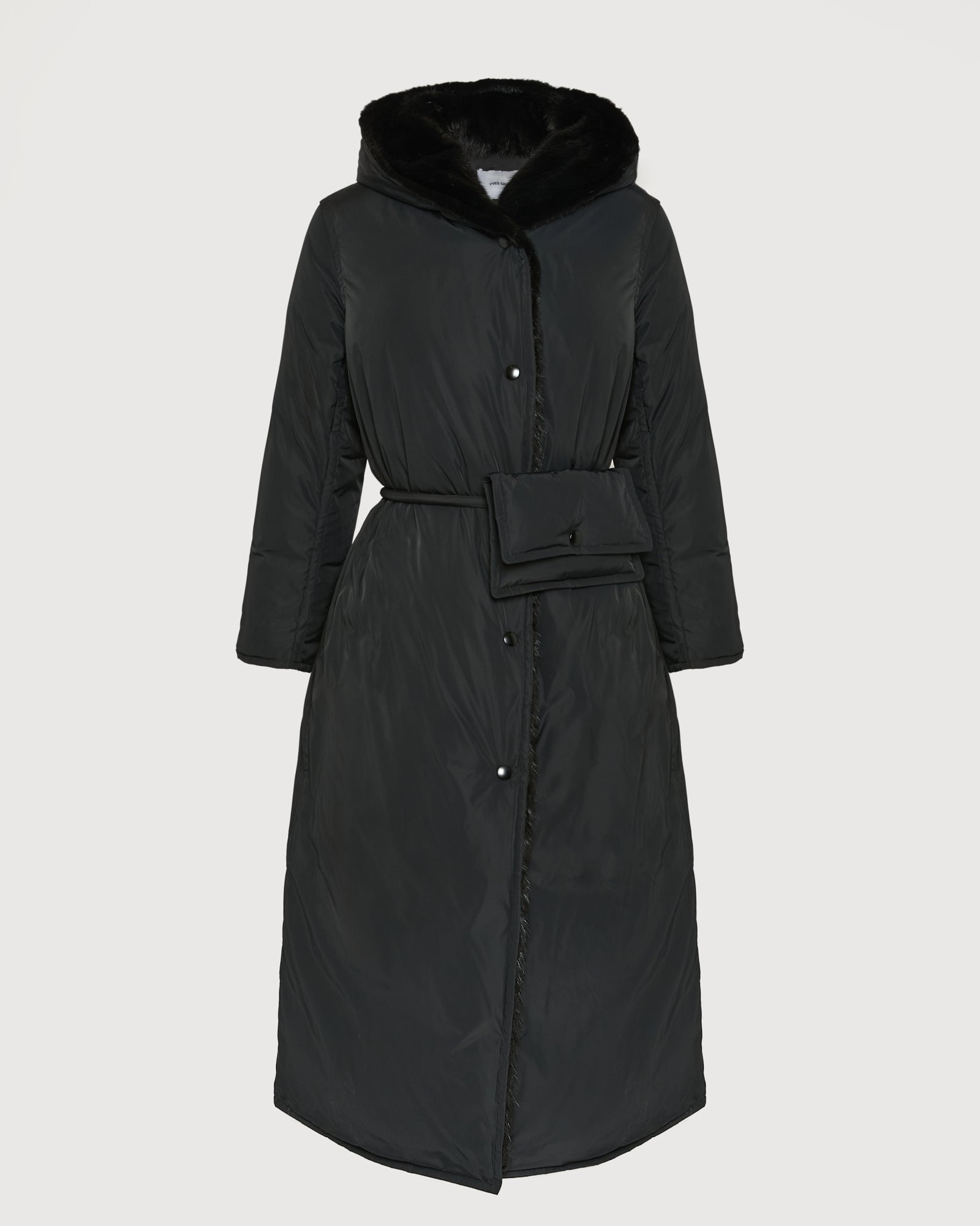 Long down jacket in technical fabric and mink fur - black - Yves