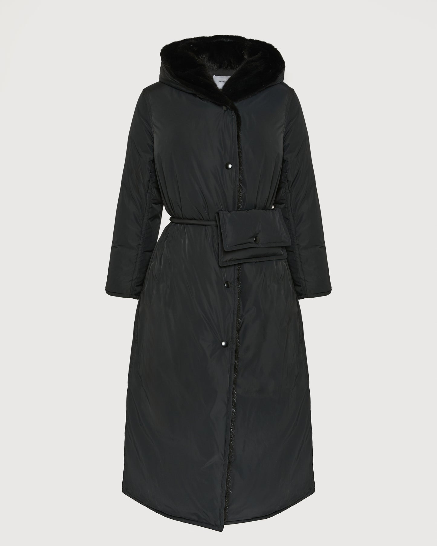 Long down jacket in technical fabric and mink fur