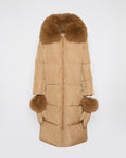 Long down jacket in technical fabric with detachable fox fur collar