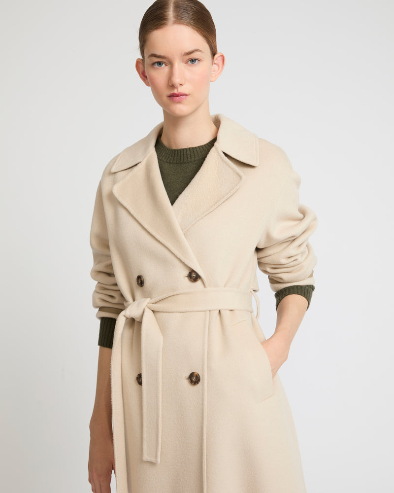 Long cashmere blend trench coat with removable collar beige Yves Salomon Yves Salomon US