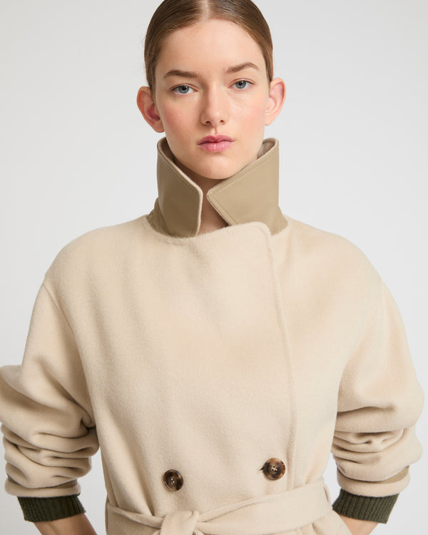 Long cashmere-blend trench coat with removable collar - beige - Yves Salomon