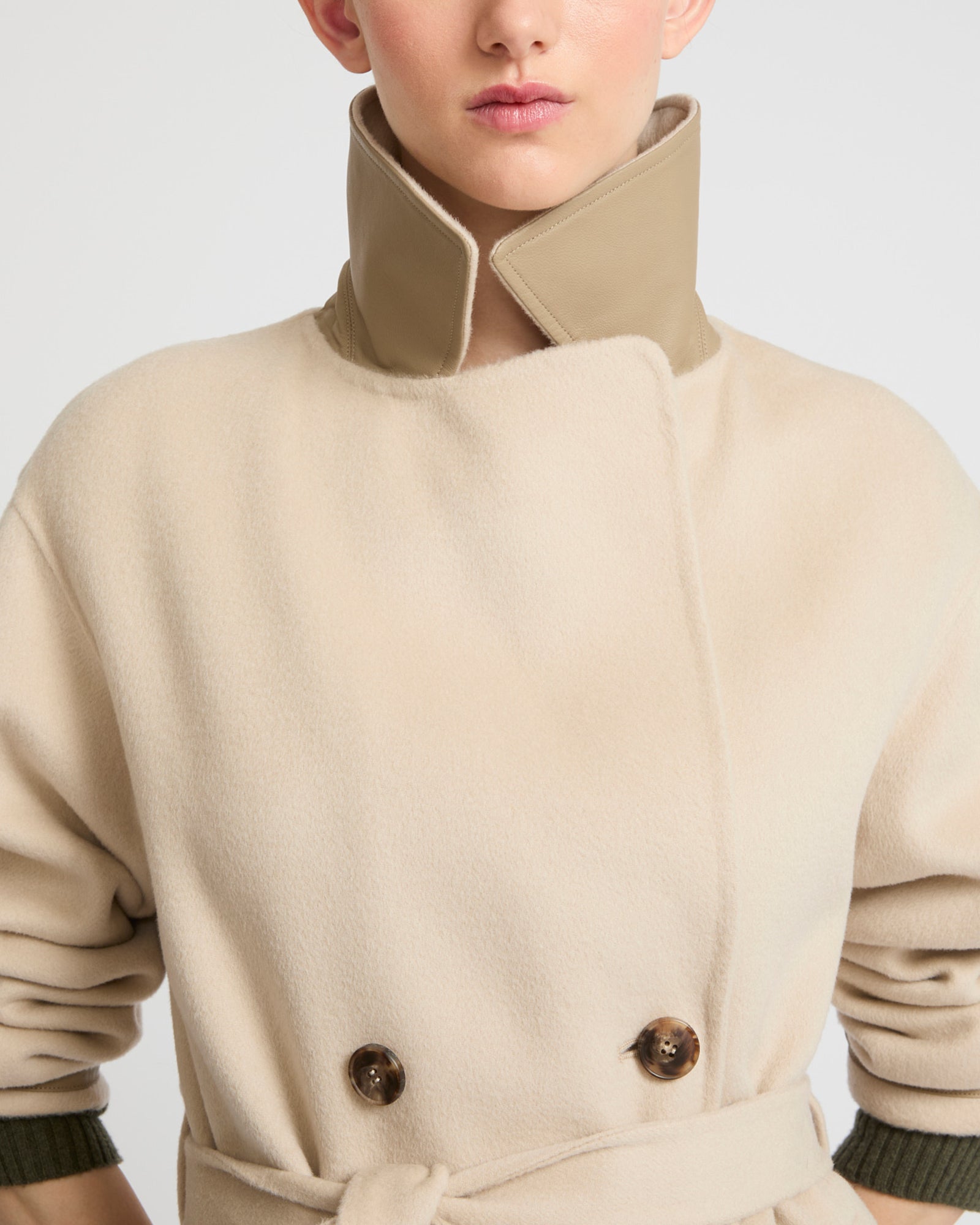Long cashmere-blend trench coat with removable collar