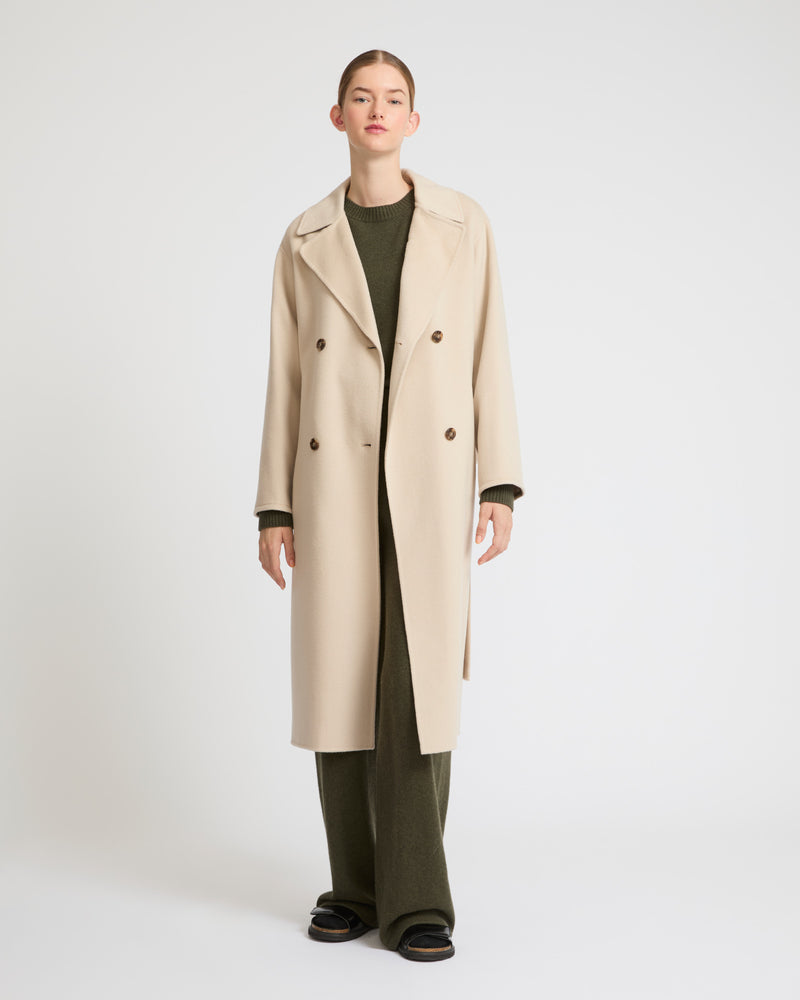 Long cashmere-blend trench coat with removable collar - beige - Yves Salomon