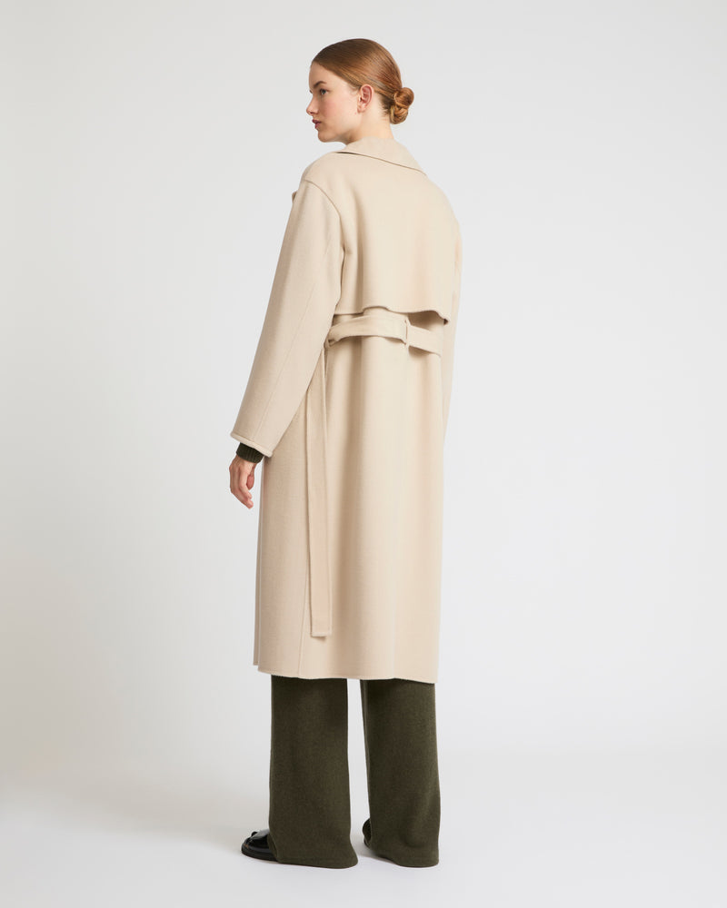 Long cashmere-blend trench coat with removable collar - beige - Yves Salomon