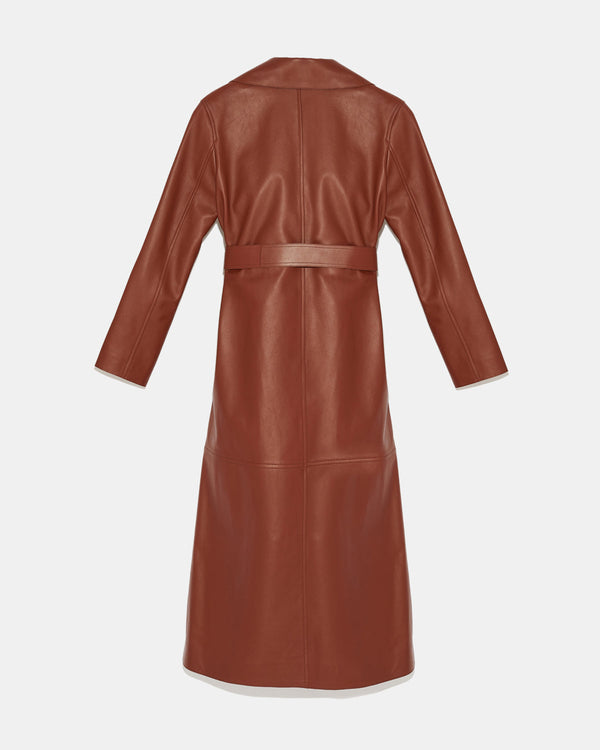 Long silhouette coat in lambskin leather - burgundy - Yves Salomon