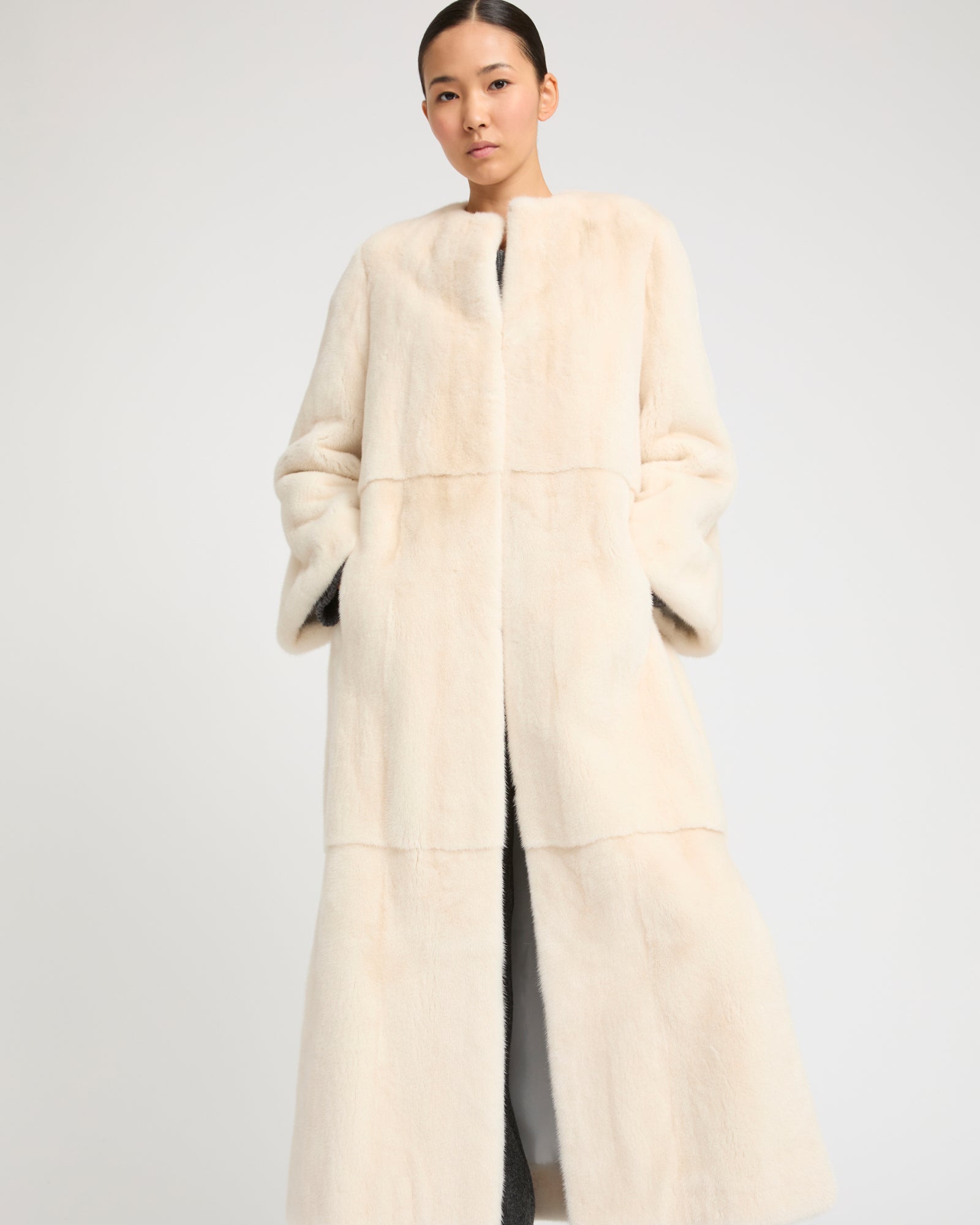 Maxi belted coat in long-haired mink fur -Yves Salomon