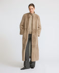 Maxi belted coat in long-haired mink fur