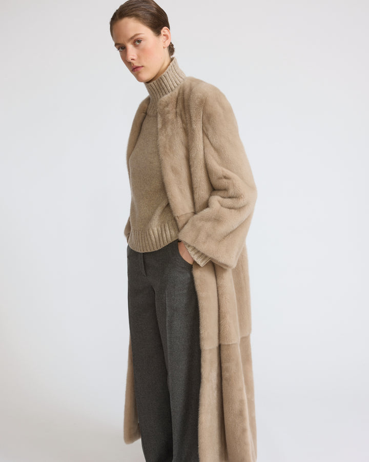 Maxi belted coat in long-haired mink fur - Yves Salomon - New Fall/Winter Collection