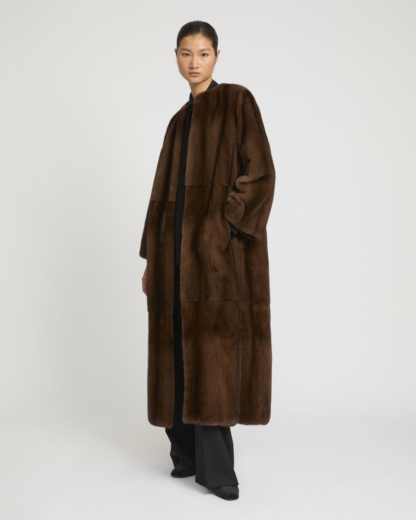 Maxi belted coat in long-haired mink fur -Yves Salomon