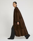 Maxi belted coat in long-haired mink fur
