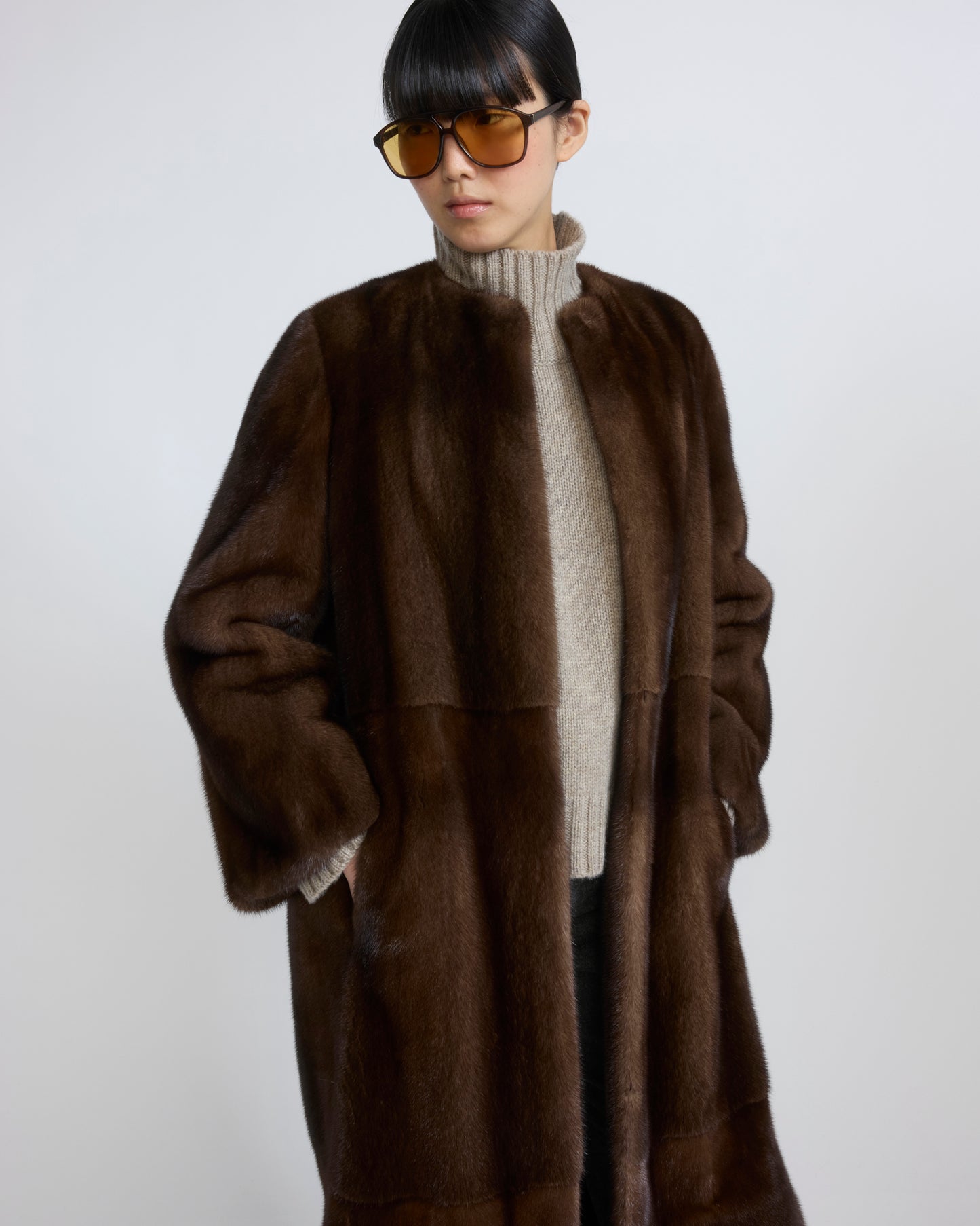 Maxi belted coat in long-haired mink fur - Yves Salomon - New Fall/Winter Collection