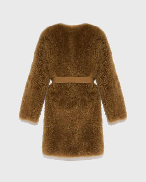 Coat in merino knit and lambskin - camel - Yves Salomon