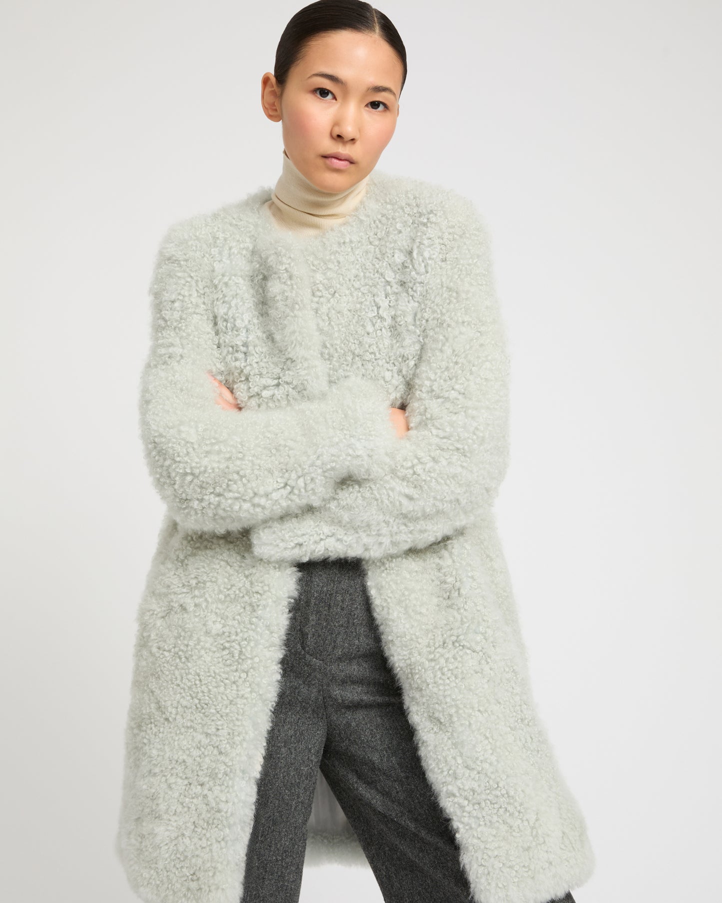 Coat in merino knit and lambskin -Yves Salomon