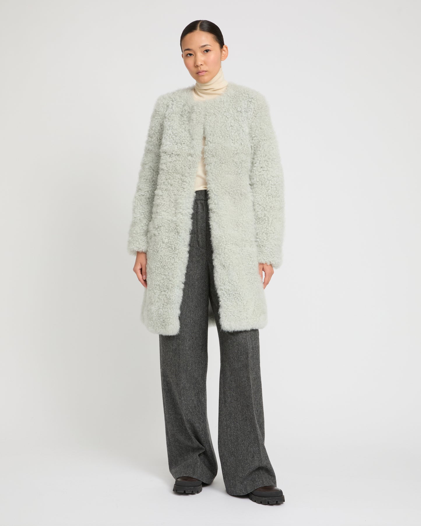 Coat in merino knit and lambskin -Yves Salomon