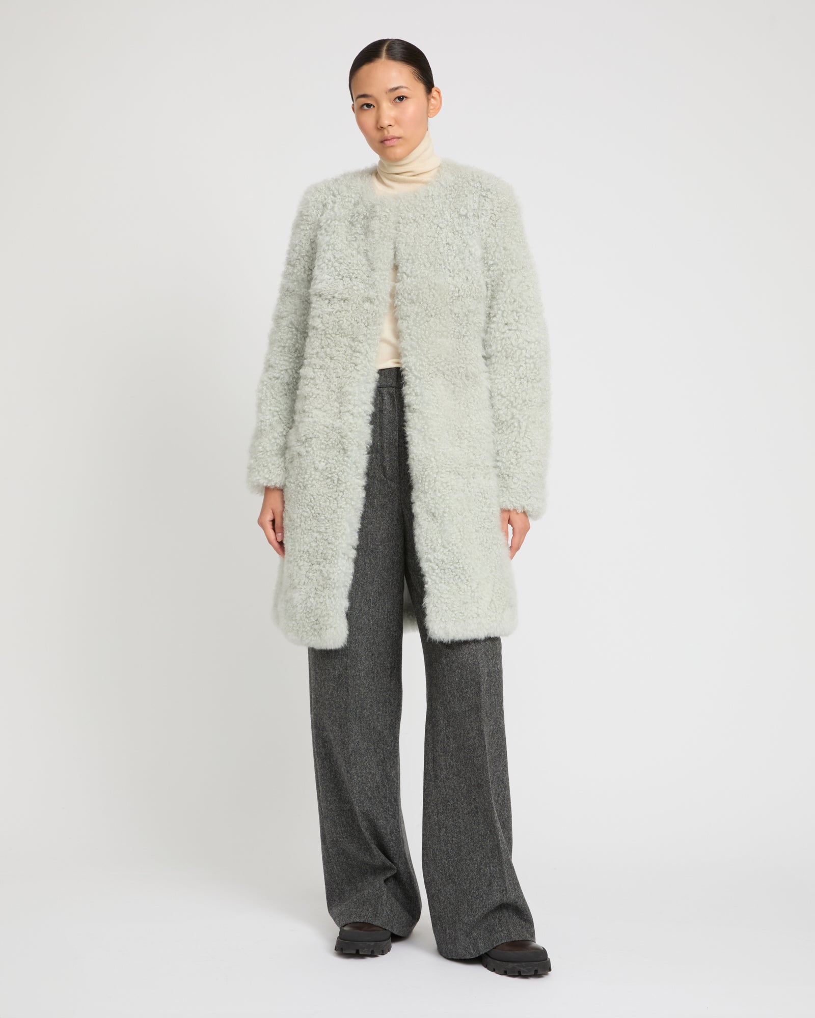 Coat in merino knit and lambskin -Yves Salomon