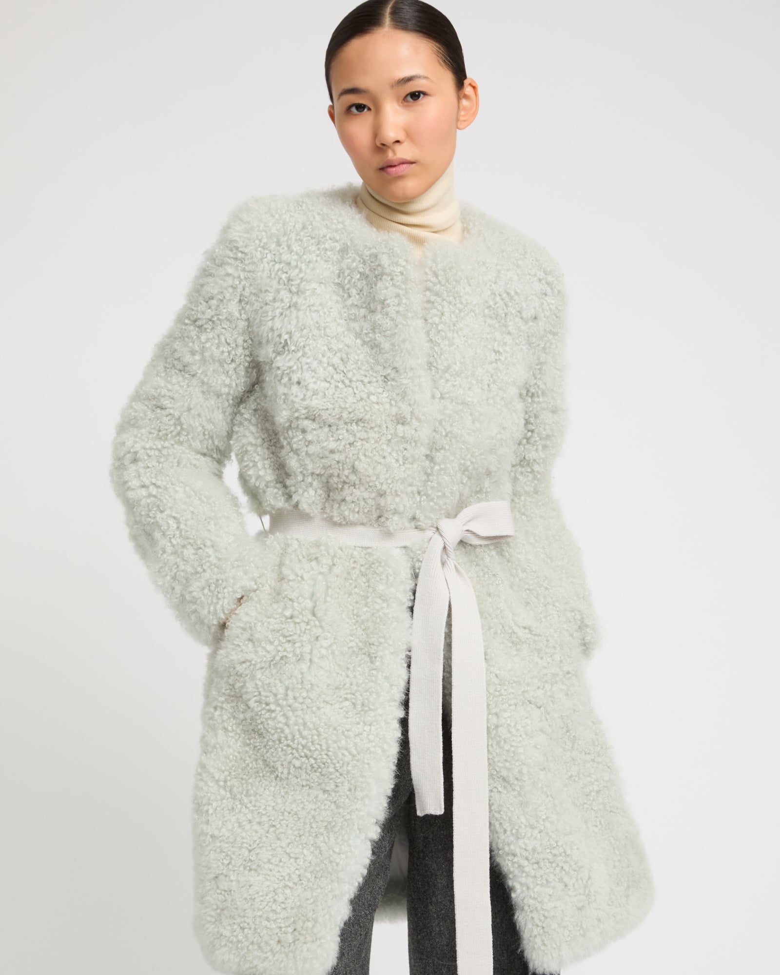 Coat in merino knit and lambskin -Yves Salomon