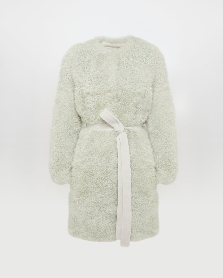 Coat in merino knit and lambskin