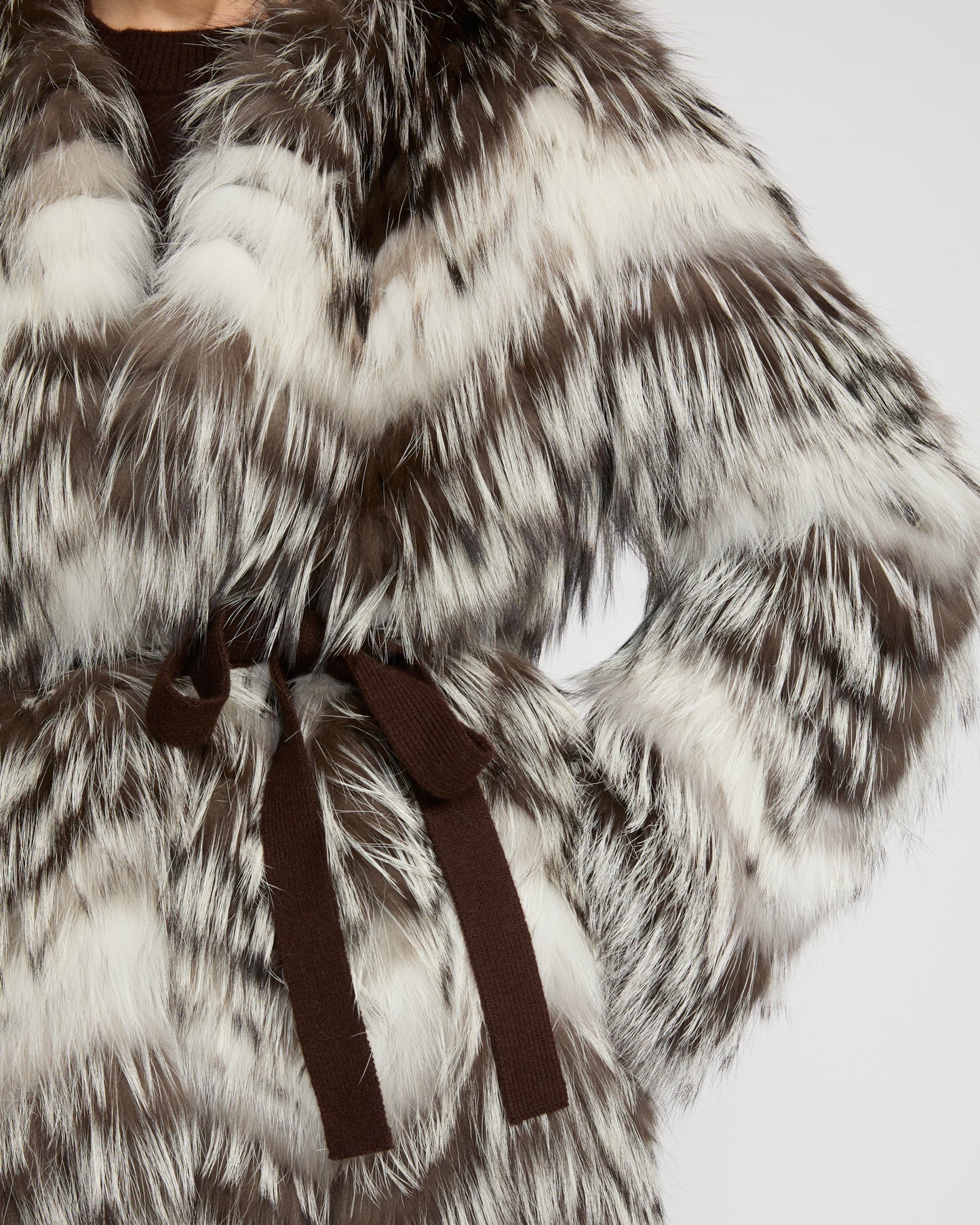 Belted coat in merino knit and fox fur - Yves Salomon