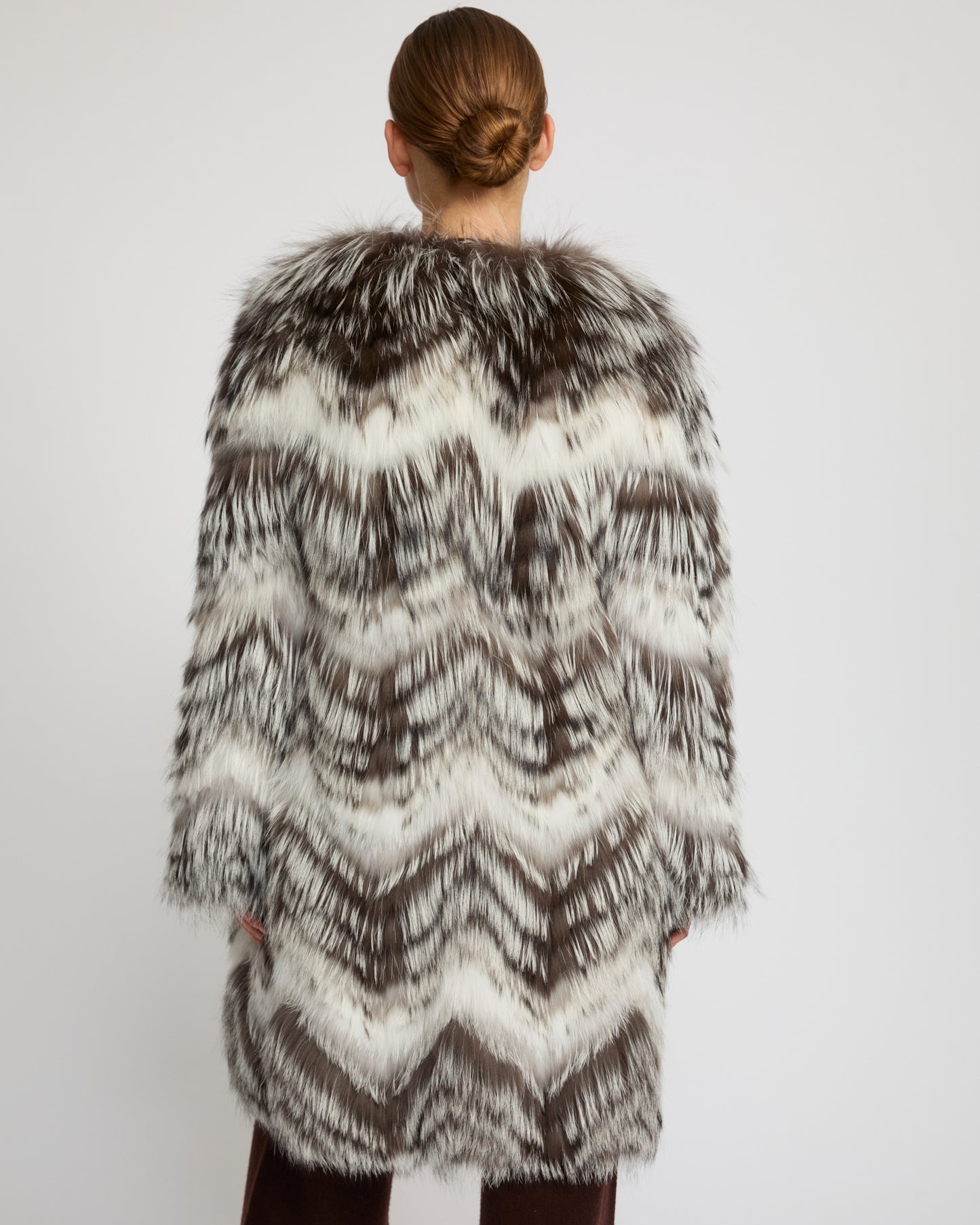 Belted coat in merino knit and fox fur - Yves Salomon
