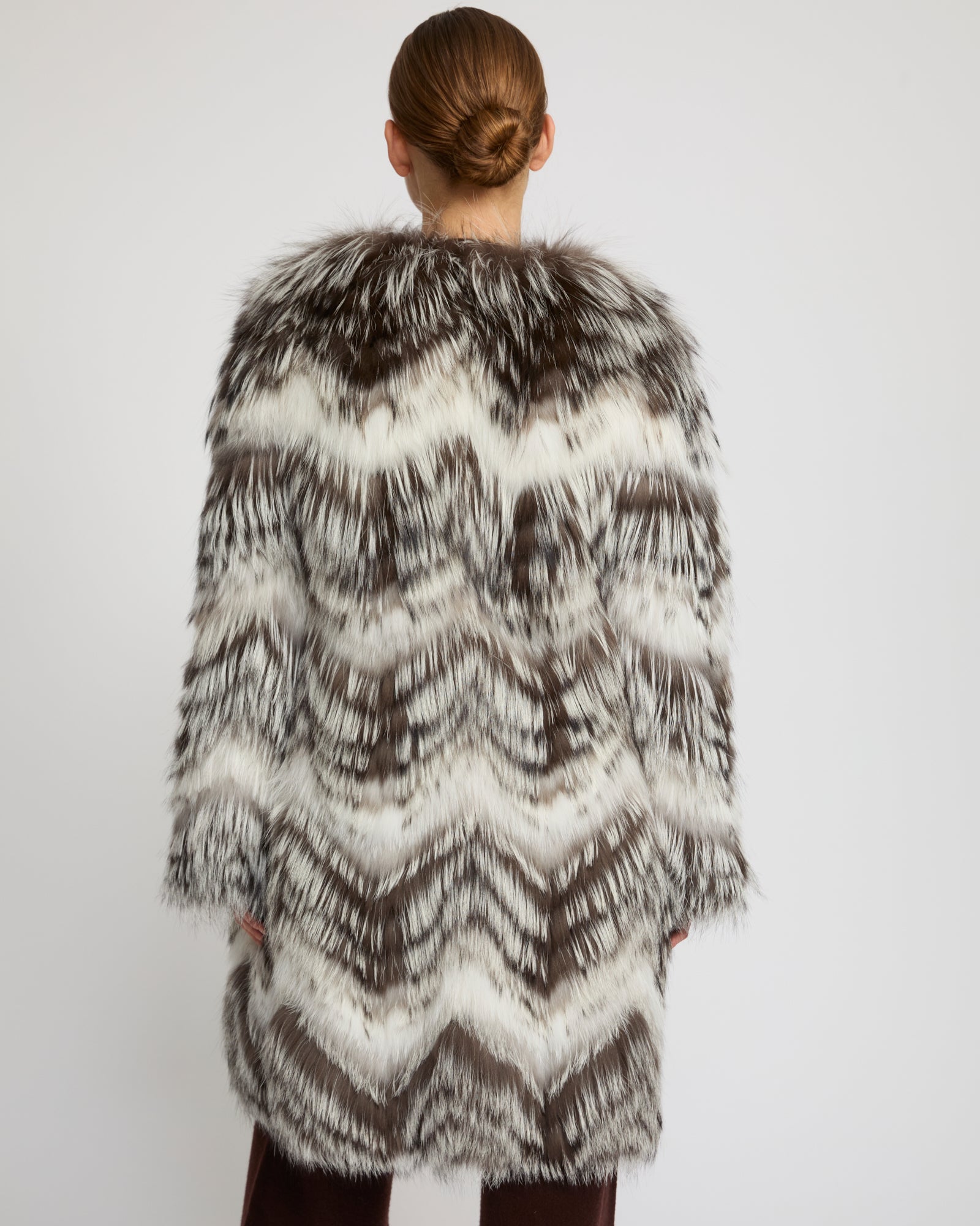 Belted coat in merino knit and fox fur - Yves Salomon